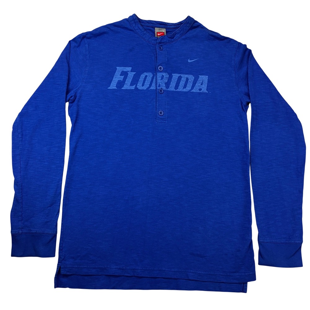 Nike Henley Shirt Mens Large Blue Florida Gators Long Sleeve Slub Cotton NCAA‎
